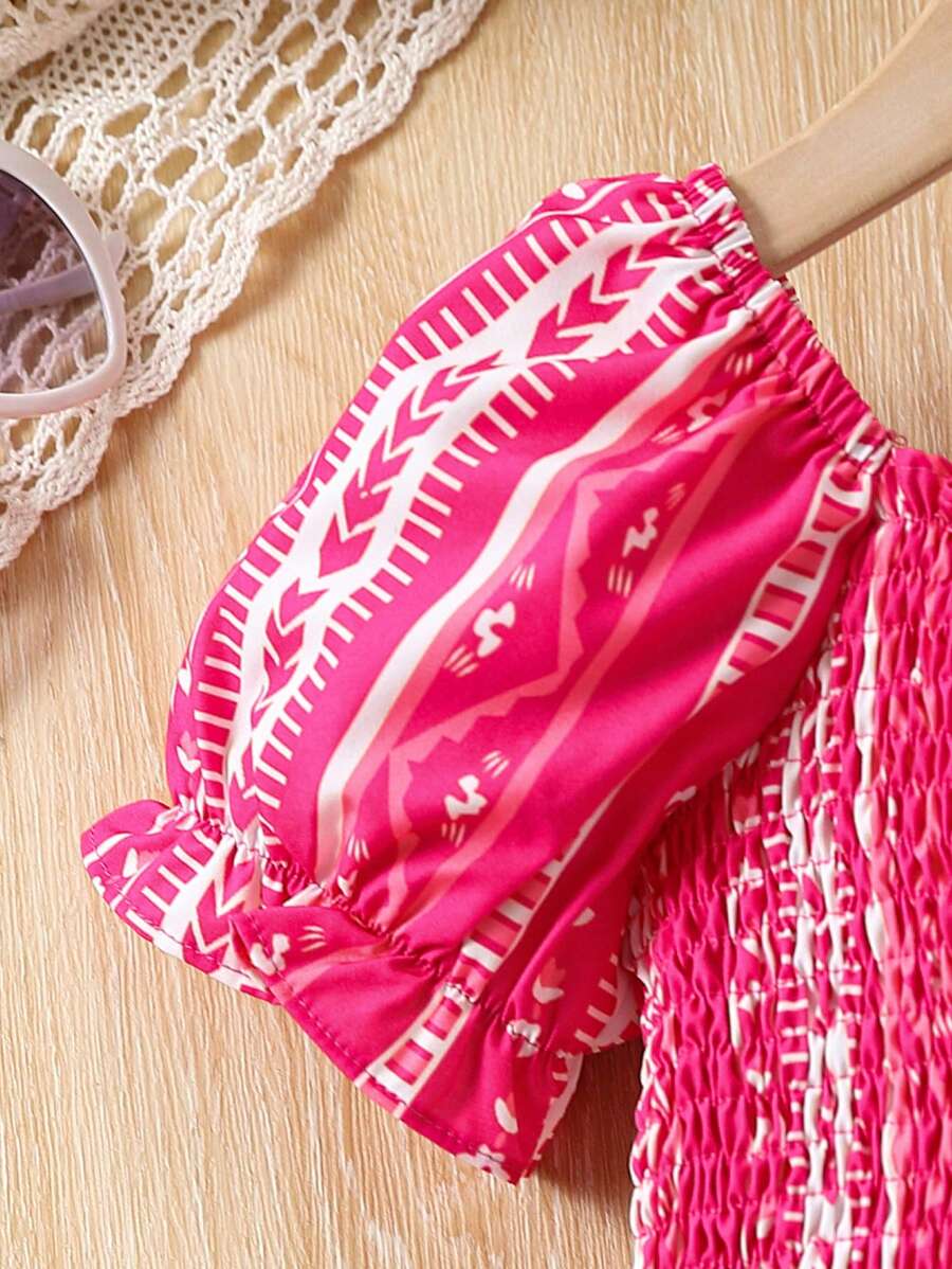 Glamgait Pink Color Printed Short Sleeve Midi Kids Dress