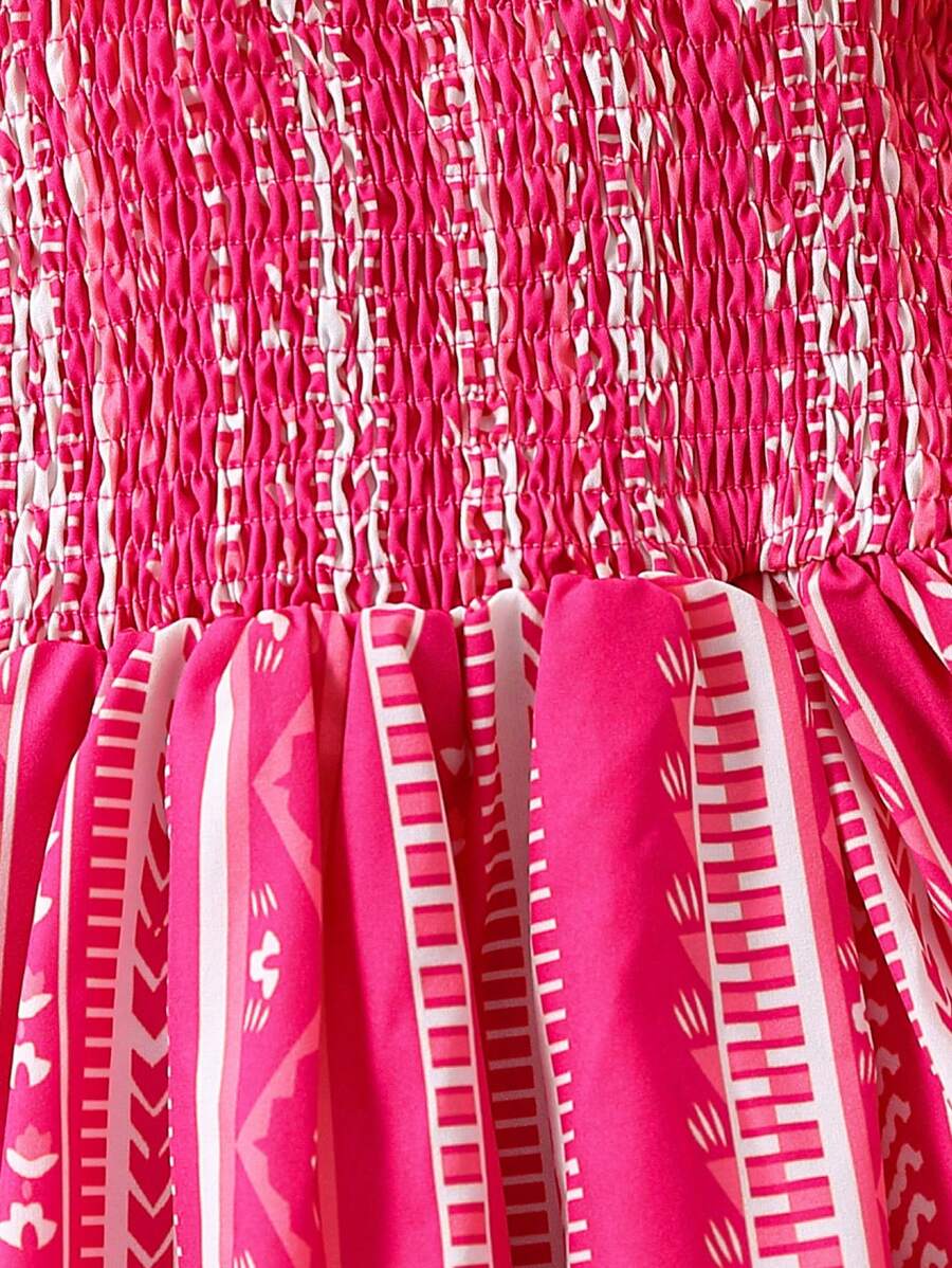 Glamgait Pink Color Printed Short Sleeve Midi Kids Dress