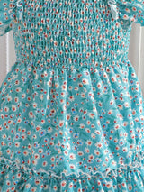 Glamgait Rama Color Floral Printed Flared Sleeve Girls Dress