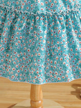 Glamgait Rama Color Floral Printed Flared Sleeve Girls Dress