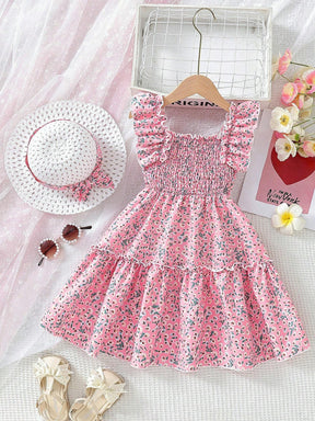 Glamgait Pink Color Floral Printed Flared Sleeve Kids Baby Dress