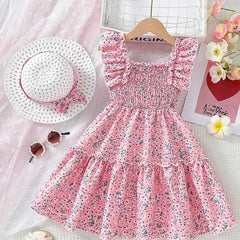 Glamgait Pink Color Floral Printed Flared Sleeve Kids Baby Dress