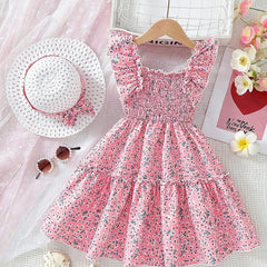Glamgait Pink Color Floral Printed Flared Sleeve Kids Baby Dress