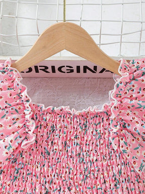 Glamgait Pink Color Floral Printed Flared Sleeve Kids Baby Dress