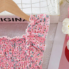 Glamgait Pink Color Floral Printed Flared Sleeve Kids Baby Dress