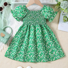 Glamgait Green Color Flower Printed Short Sleeve Baby Girl Dresses
