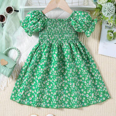 Glamgait Green Color Flower Printed Short Sleeve Baby Girl Dresses