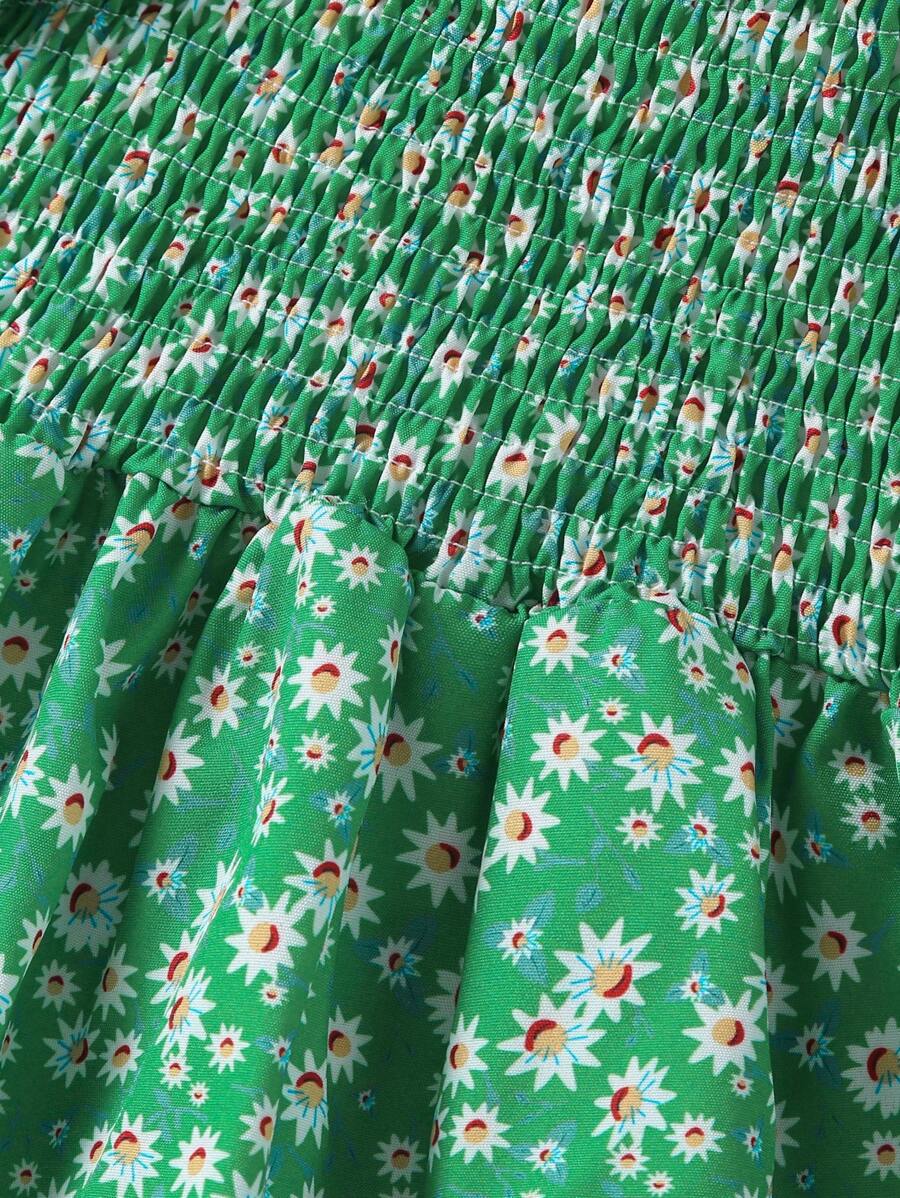 Glamgait Green Color Flower Printed Short Sleeve Baby Girl Dresses