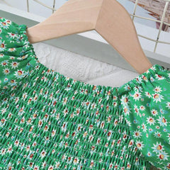 Glamgait Green Color Flower Printed Short Sleeve Baby Girl Dresses