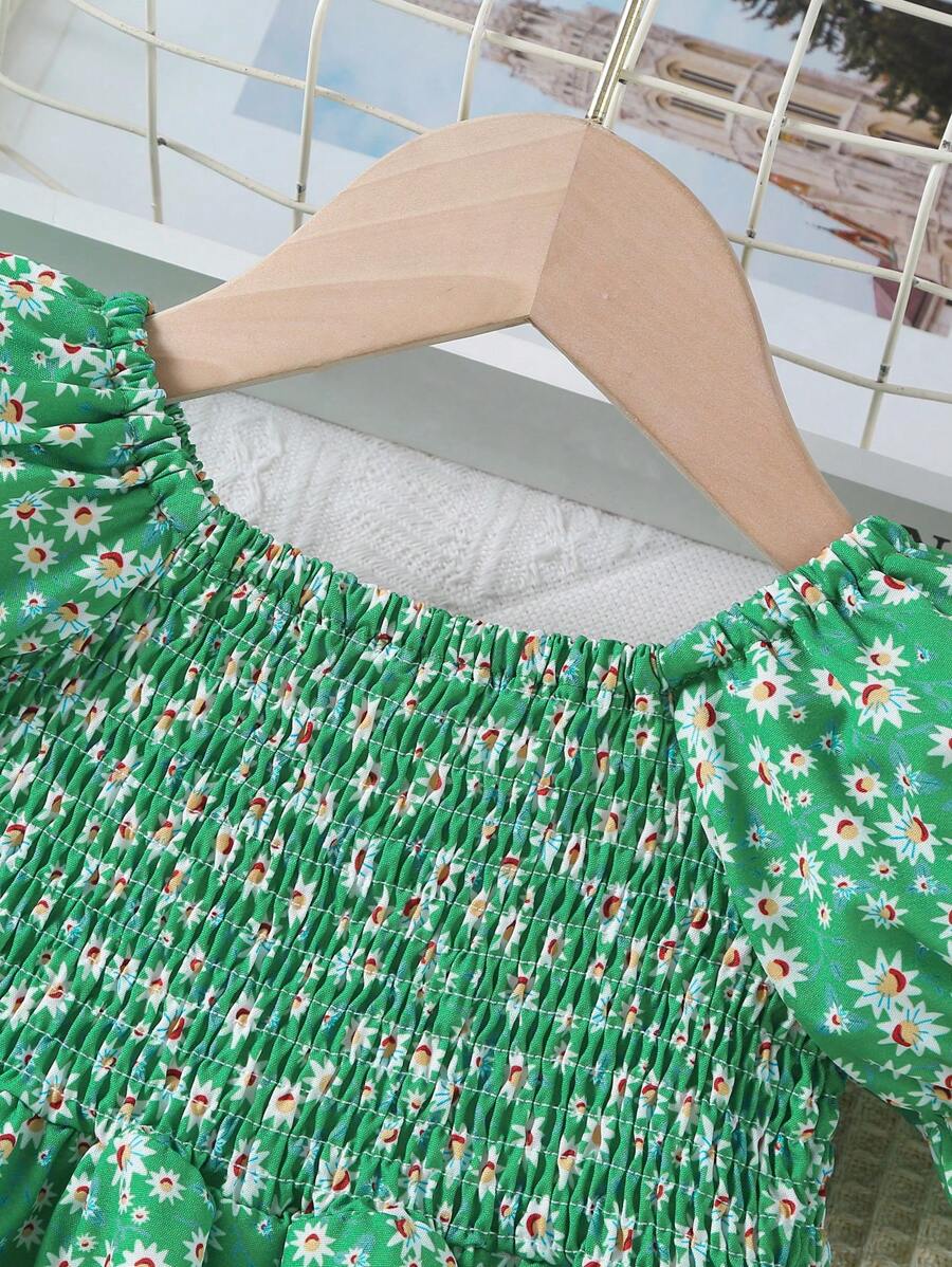 Glamgait Green Color Flower Printed Short Sleeve Baby Girl Dresses