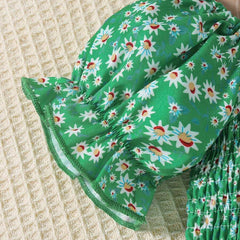 Glamgait Green Color Flower Printed Short Sleeve Baby Girl Dresses