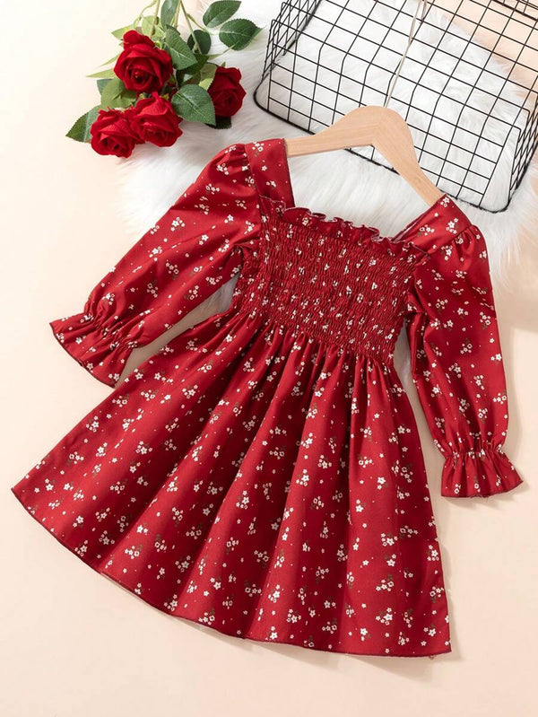 Glamgait Red Color Floral Printed Full Sleeve Baby Dress