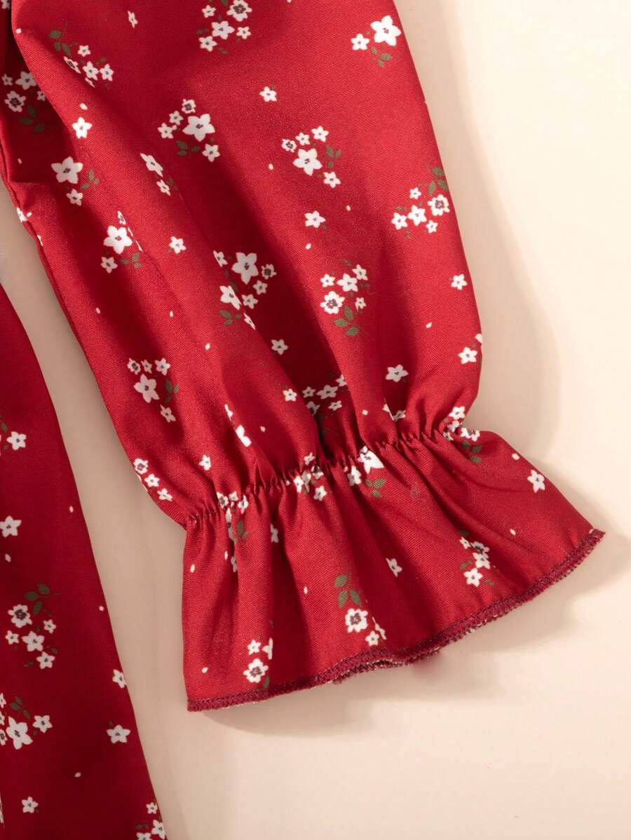 Glamgait Red Color Floral Printed Full Sleeve Baby Dress