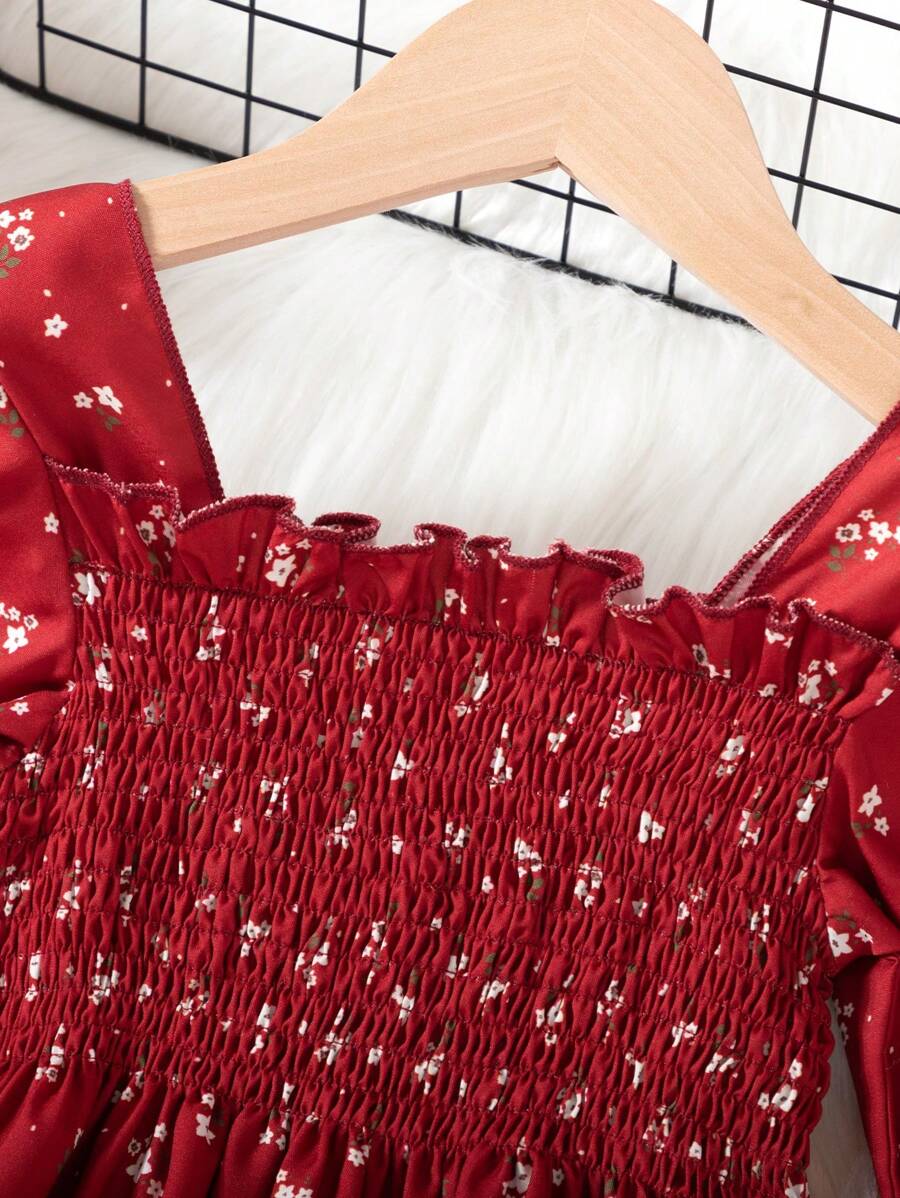 Glamgait Red Color Floral Printed Full Sleeve Baby Dress