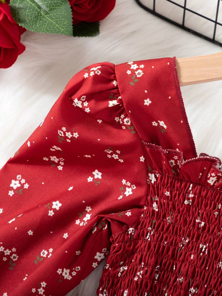 Glamgait Red Color Floral Printed Full Sleeve Baby Dress