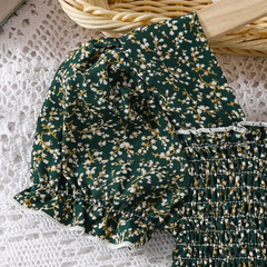 Glamgait  Mehndi Green Floral Printed Short Sleeve A-Line Baby Dress