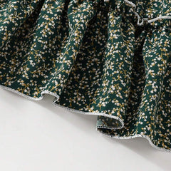 Glamgait  Mehndi Green Floral Printed Short Sleeve A-Line Baby Dress
