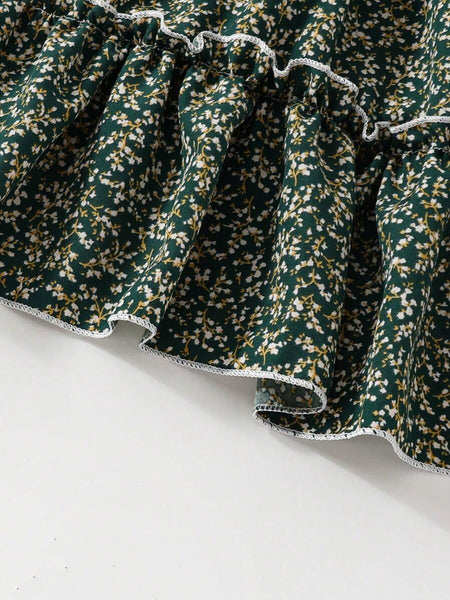 Glamgait  Mehndi Green Floral Printed Short Sleeve A-Line Baby Dress