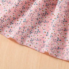 Glamgait Pink Color Flower Printed Short Sleeve Midi Girls Dress