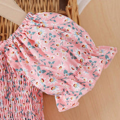 Glamgait Pink Color Flower Printed Short Sleeve Midi Girls Dress