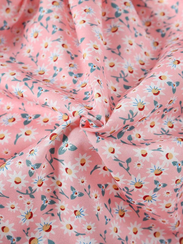 Glamgait Pink Color Flower Printed Short Sleeve Midi Girls Dress
