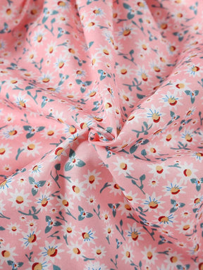 Glamgait Pink Color Flower Printed Short Sleeve Midi Girls Dress