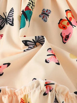 Glamgait Cream Color Butterfly Printed Short Sleeve Kids Dress