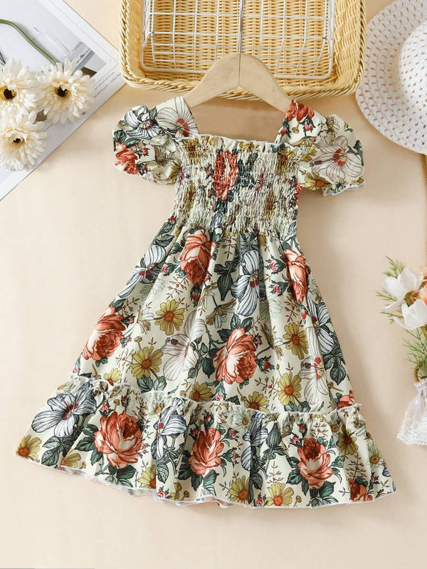Glamgait Multicolor Floral Printed Short Sleeve Girl's Dress