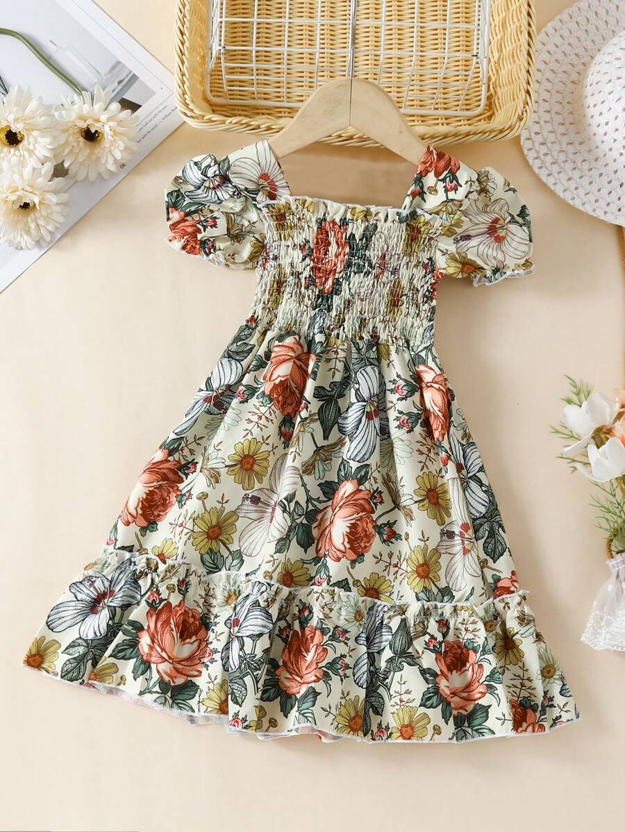 Glamgait Multicolor Floral Printed Short Sleeve Girl's Dress