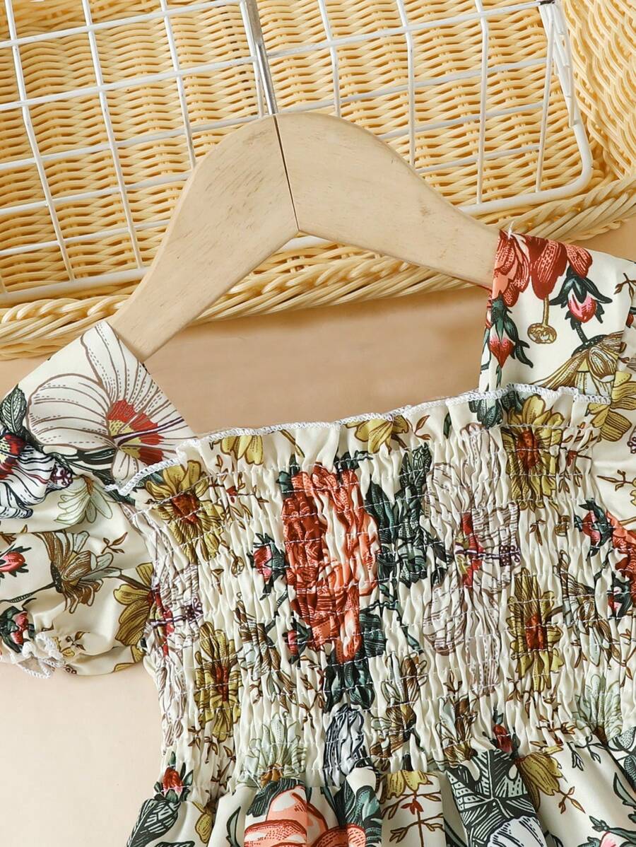 Glamgait Multicolor Floral Printed Short Sleeve Girl's Dress