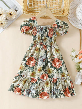 Glamgait Multicolor Floral Printed Short Sleeve Girl's Dress