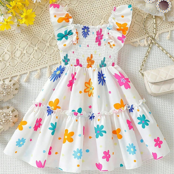 Glamgait White Color Floral Printed Flared Sleeve Kids Baby Frock