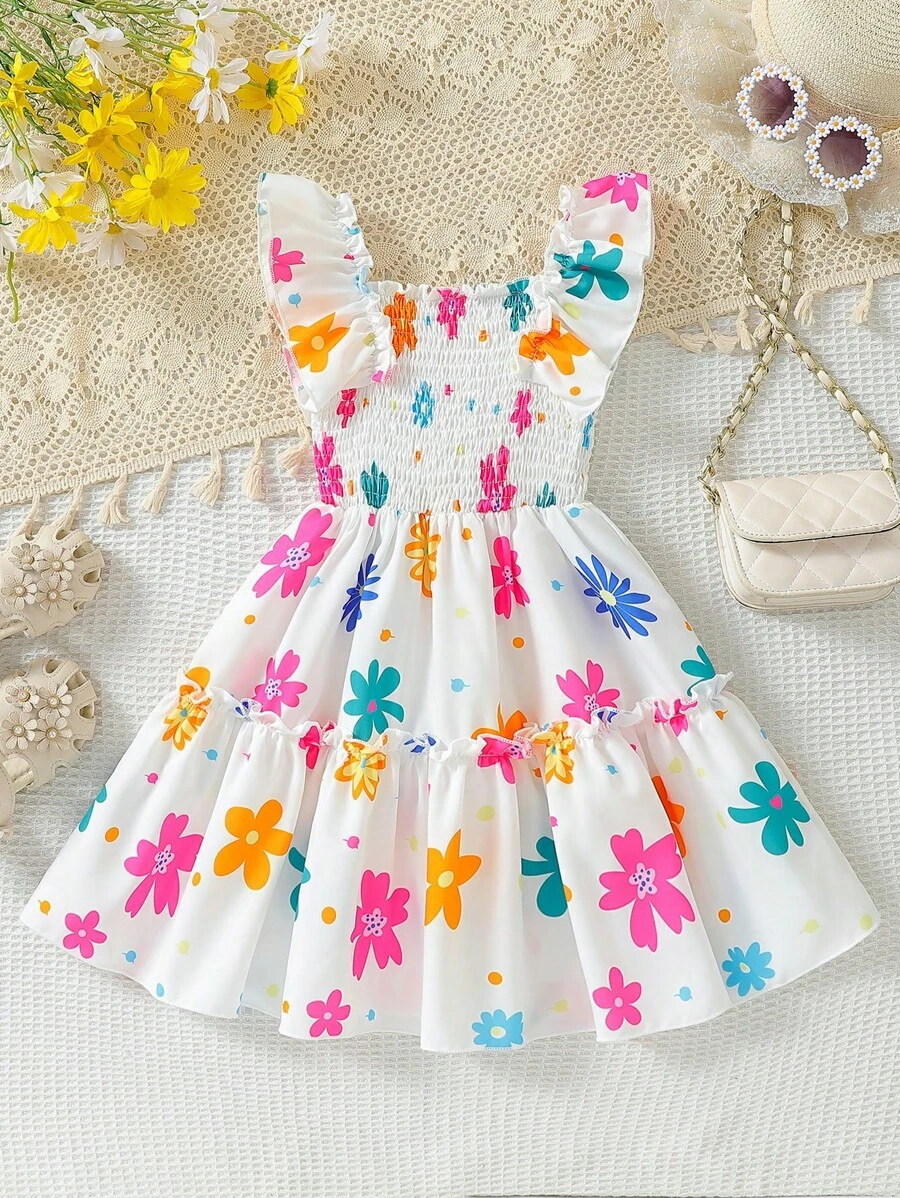 Glamgait White Color Floral Printed Flared Sleeve Kids Baby Frock