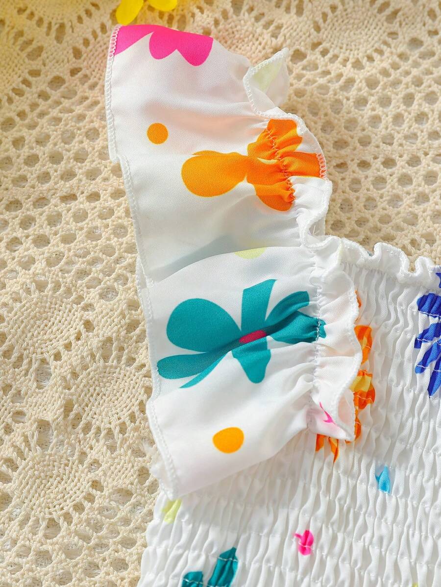 Glamgait White Color Floral Printed Flared Sleeve Kids Baby Frock