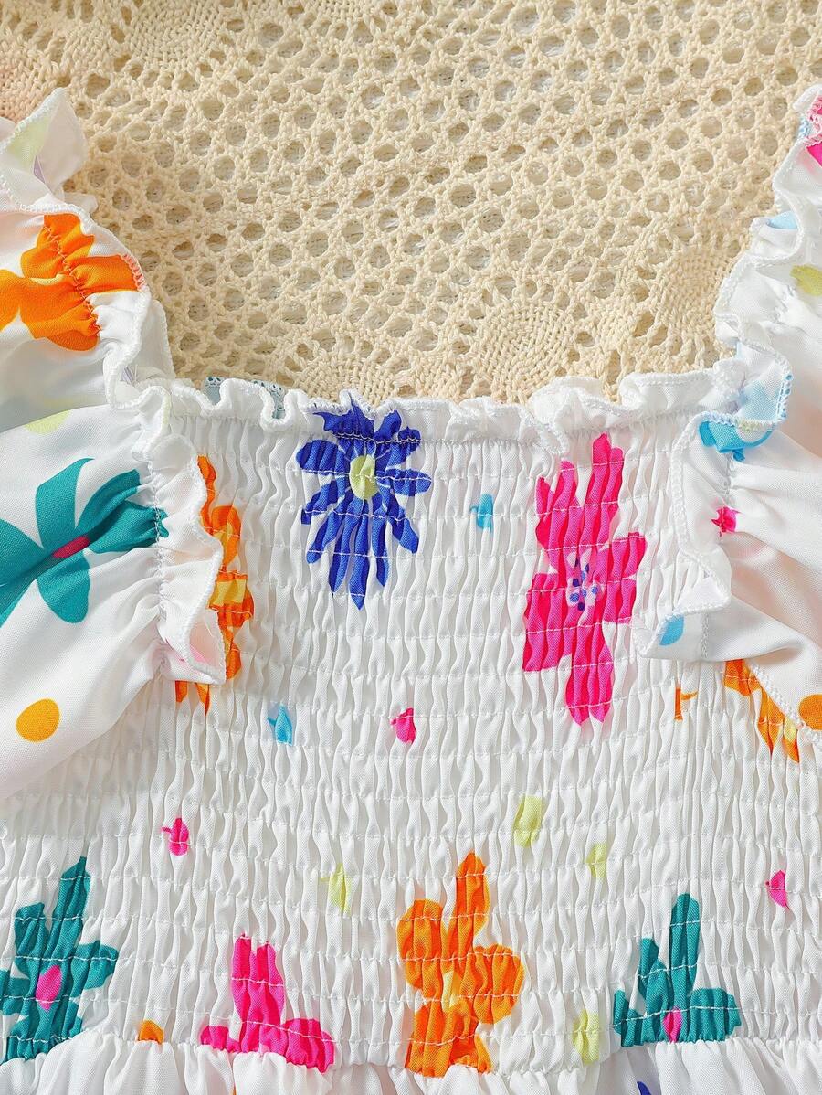 Glamgait White Color Floral Printed Flared Sleeve Kids Baby Frock