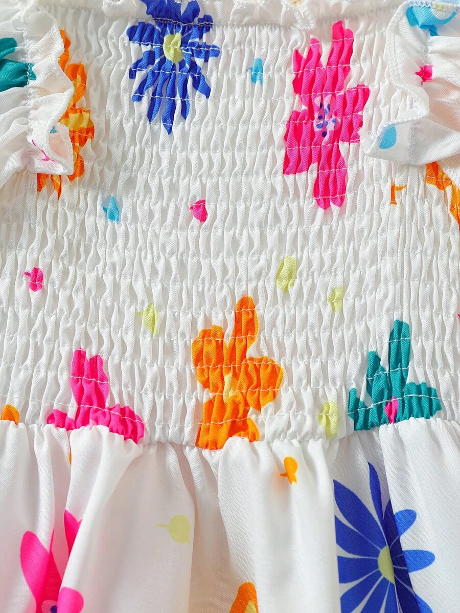 Glamgait White Color Floral Printed Flared Sleeve Kids Baby Frock
