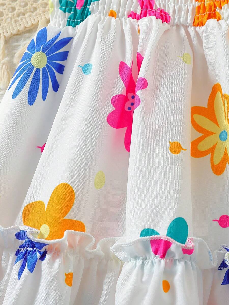 Glamgait White Color Floral Printed Flared Sleeve Kids Baby Frock
