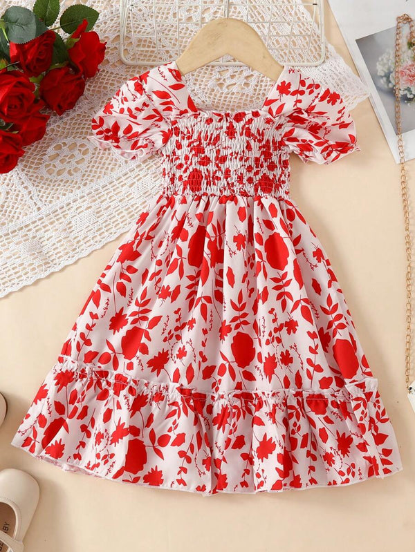 Glamgait Multi-Color Floral Printed Short Sleeve A-Line Baby Dress