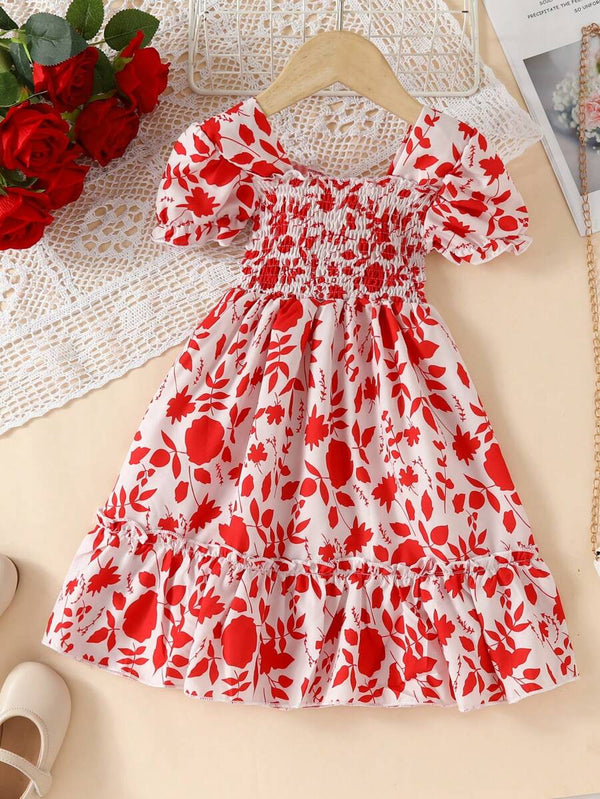 Glamgait Multi-Color Floral Printed Short Sleeve A-Line Baby Dress