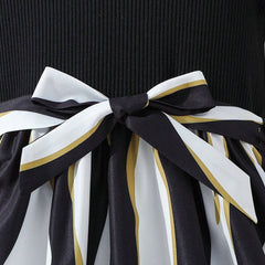 Girls Black Ruffle Sleeve Top with Striped Skirt