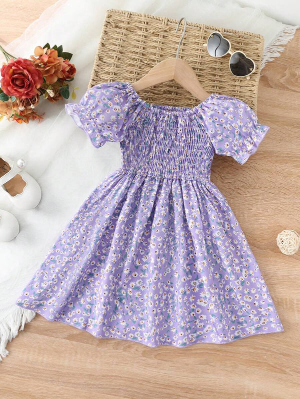 Glamgait Purple Color Floral Printed Short Sleeve A-Line Baby Dress