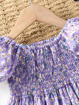 Glamgait Purple Color Floral Printed Short Sleeve A-Line Baby Dress