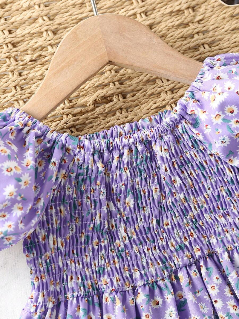 Glamgait Purple Color Floral Printed Short Sleeve A-Line Baby Dress