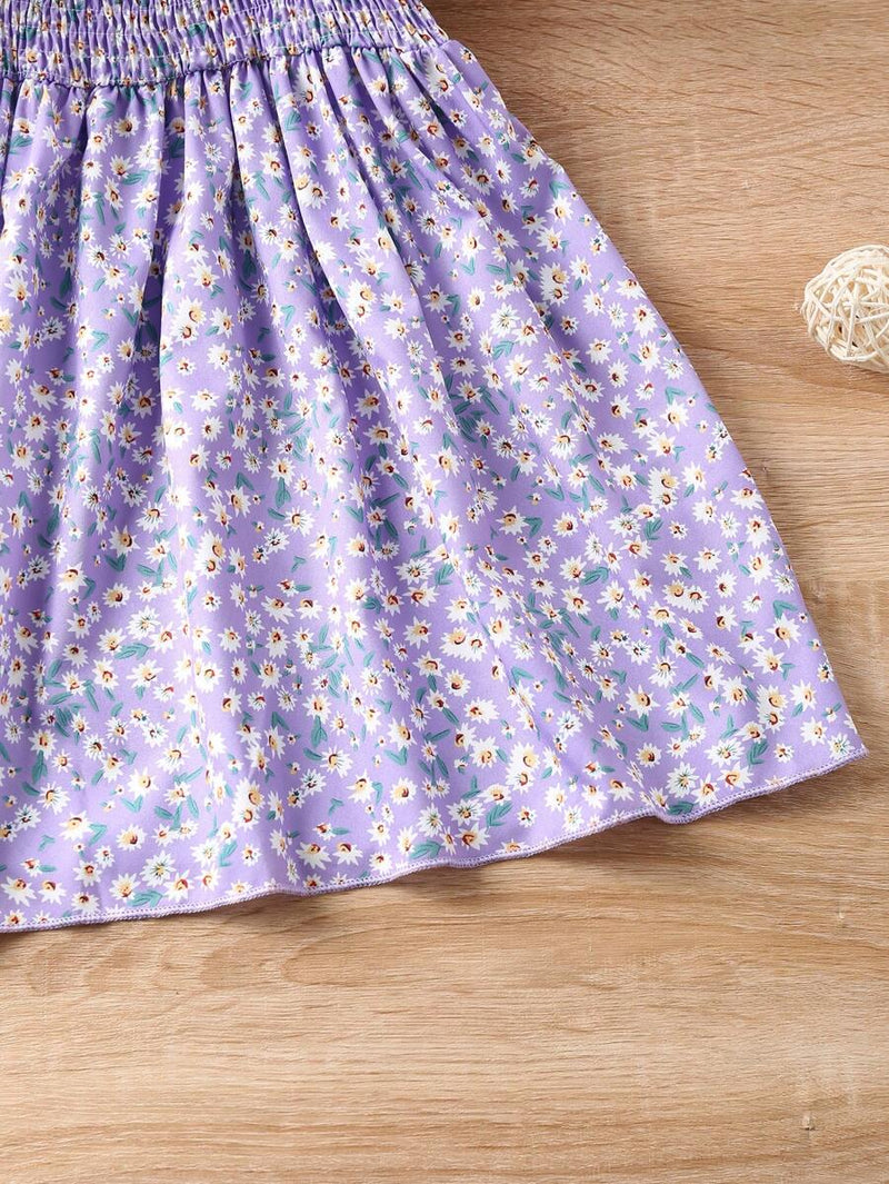 Glamgait Purple Color Floral Printed Short Sleeve A-Line Baby Dress