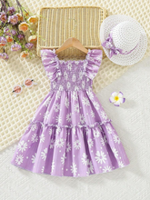 Girls Lavender Daisy Print Ruffle Sleeve Party Dress