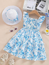 Glamgait White Floral Printed Flared Sleeve Girls Dress