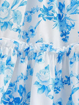 Glamgait White Floral Printed Flared Sleeve Girls Dress