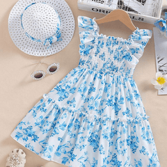 Glamgait White Floral Printed Flared Sleeve Girls Dress