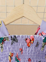 Glamgait Purple Color Butterfly Printed Short Sleeve Kids Dress