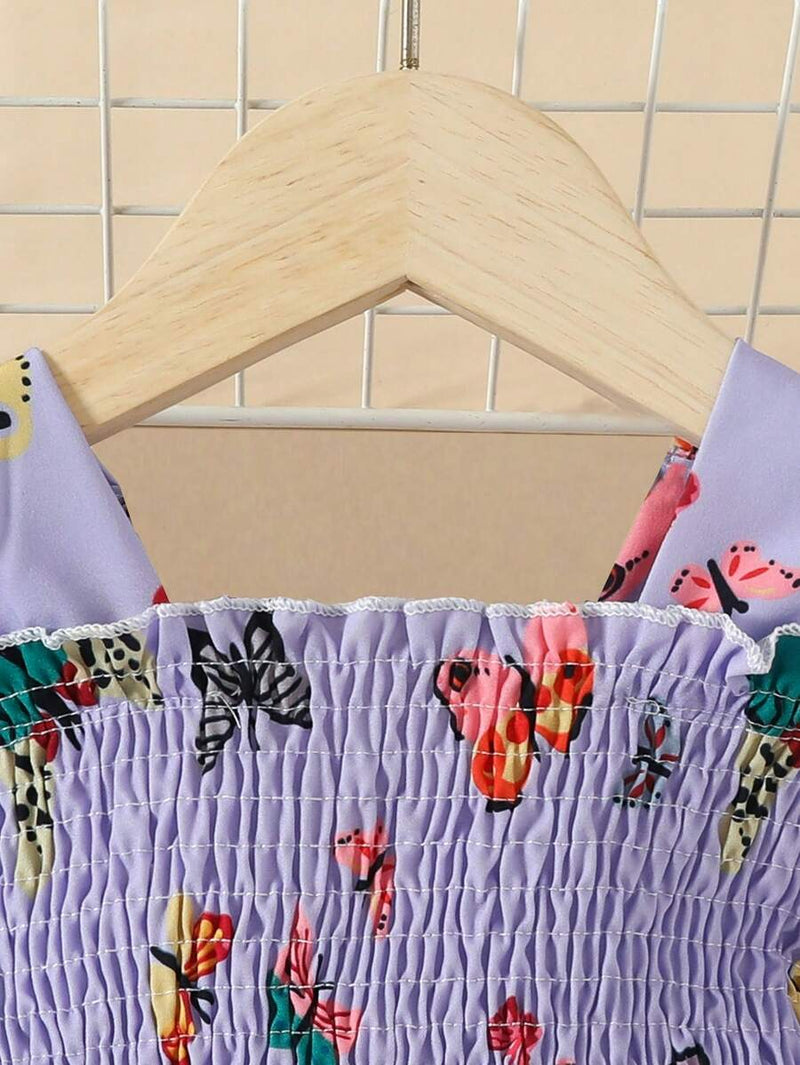 Glamgait Purple Color Butterfly Printed Short Sleeve Kids Dress